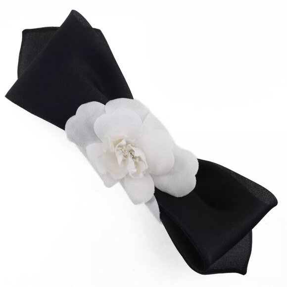 CHANEL camellia ribbon Valletta Black / white Satin/textile ribbon Women - Picture 1 of 8